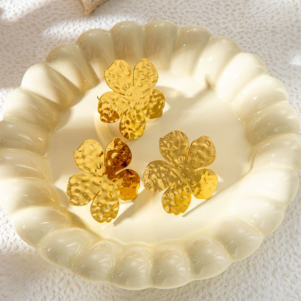 Wholesale Stainless Steel Gold Plated Waterproof Flower Opening Ring In Ins Style