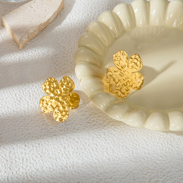 Wholesale Stainless Steel Gold Plated Waterproof Flower Opening Ring In Ins Style