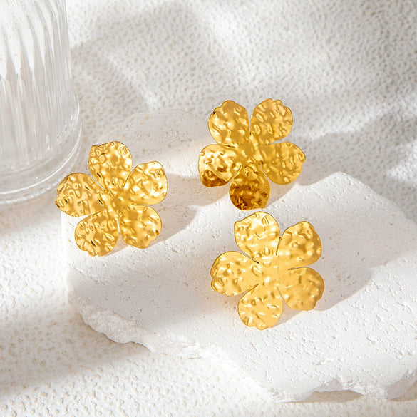 Wholesale Stainless Steel Gold Plated Waterproof Flower Opening Ring In Ins Style