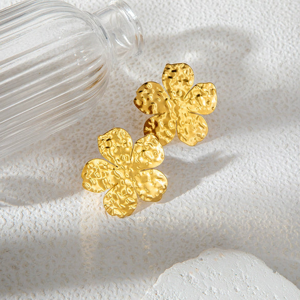 Wholesale Stainless Steel Gold Plated Waterproof Flower Opening Ring In Ins Style