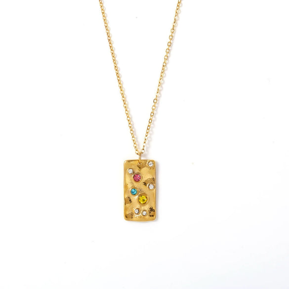 Wholesale 316L Stainless Steel Gold Plated Zircon Pendant Double Layer Necklace Women's Light Luxury Geometric Design Jewelry
