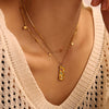 Wholesale 316L Stainless Steel Gold Plated Zircon Pendant Double Layer Necklace Women's Light Luxury Geometric Design Jewelry