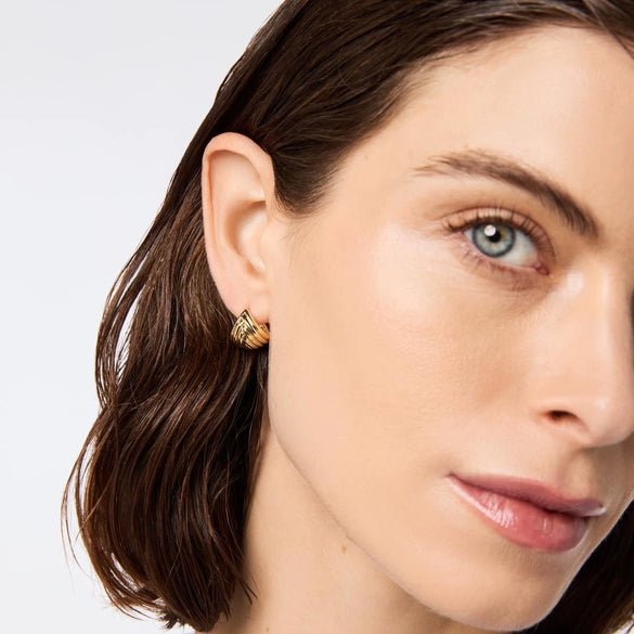 Wholesale Stainless Steel Gold Striped Fanshaped Stud Earrings Electroplated 18K Color Retention Unisex