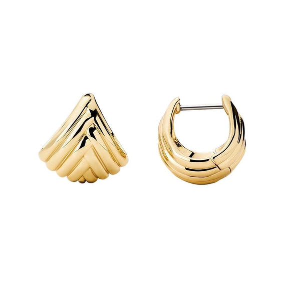 Wholesale Stainless Steel Gold Striped Fanshaped Stud Earrings Electroplated 18K Color Retention Unisex