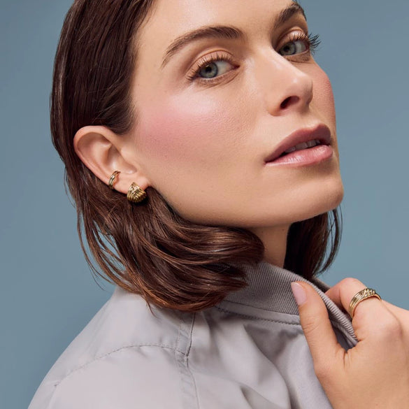 Wholesale Stainless Steel Gold Striped Fanshaped Stud Earrings Electroplated 18K Color Retention Unisex