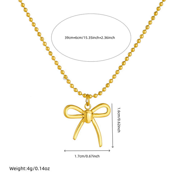 Wholesale Stainless Steel Goldplated Ball Chain Bow Clavicle Chain Necklace For Women