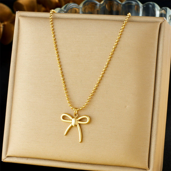 Wholesale Stainless Steel Goldplated Ball Chain Bow Clavicle Chain Necklace For Women