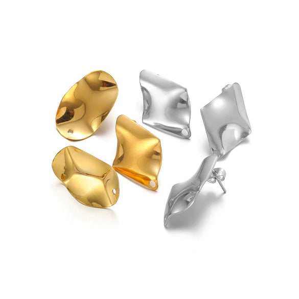 Wholesale Stainless Steel Goldplated Concave Oval Diamond Exaggerated Geometric Earrings Accessories