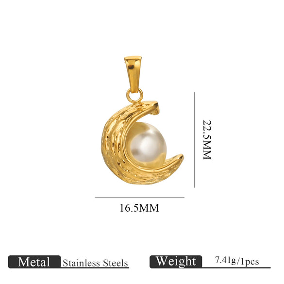 Wholesale Stainless Steel Goldplated Cshaped Imitation Pearl Pendant Jewelry