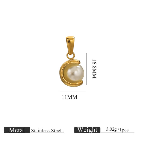 Wholesale Stainless Steel Goldplated Cshaped Imitation Pearl Pendant Jewelry