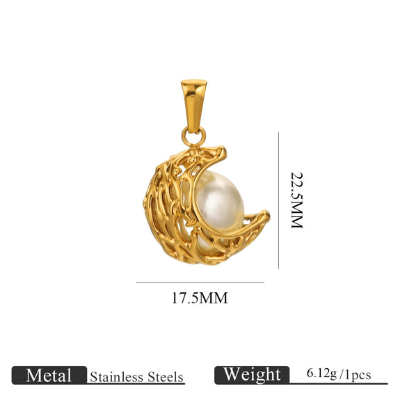 Wholesale Stainless Steel Goldplated Cshaped Imitation Pearl Pendant Jewelry
