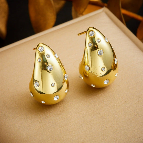 Wholesale Stainless Steel Goldplated Dropshaped Diamondencrusted Earrings For Women Fashion Accessories
