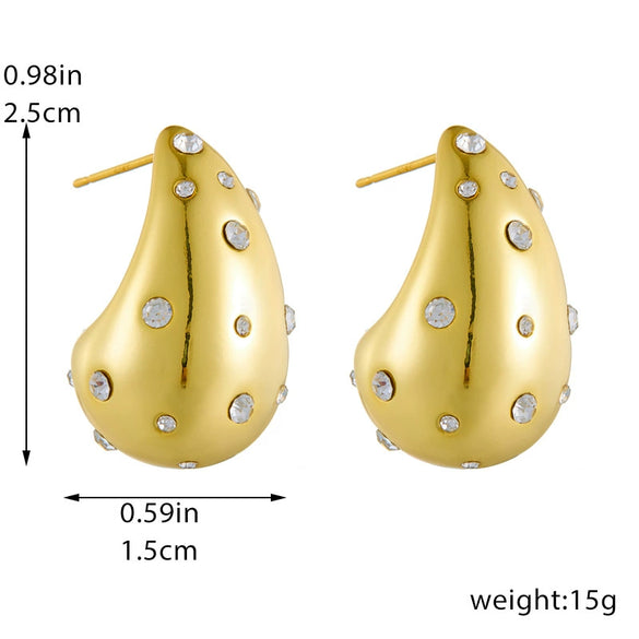 Wholesale Stainless Steel Goldplated Dropshaped Diamondencrusted Earrings For Women Fashion Accessories