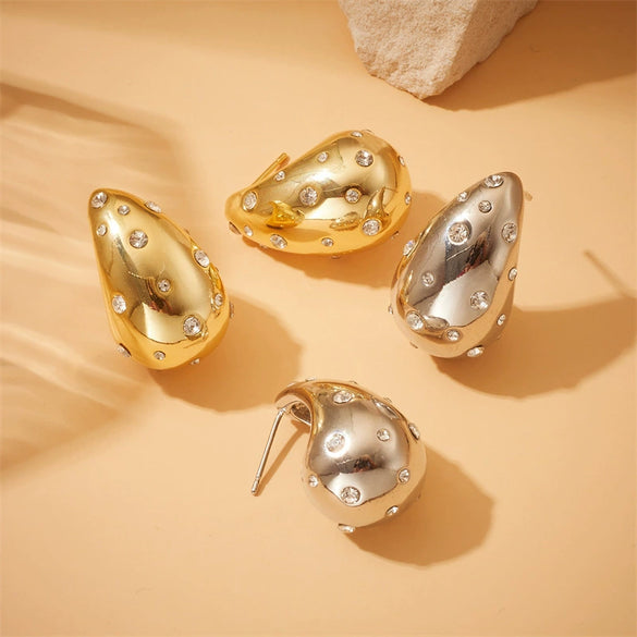 Wholesale Stainless Steel Goldplated Dropshaped Diamondencrusted Earrings For Women Fashion Accessories