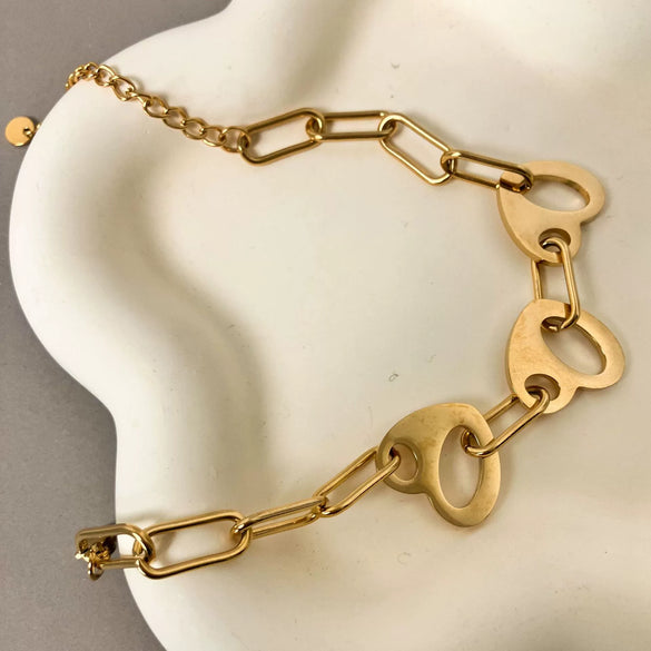 Wholesale Stainless Steel Goldplated Fashion Hollow Heart Chain Stitching Bracelet