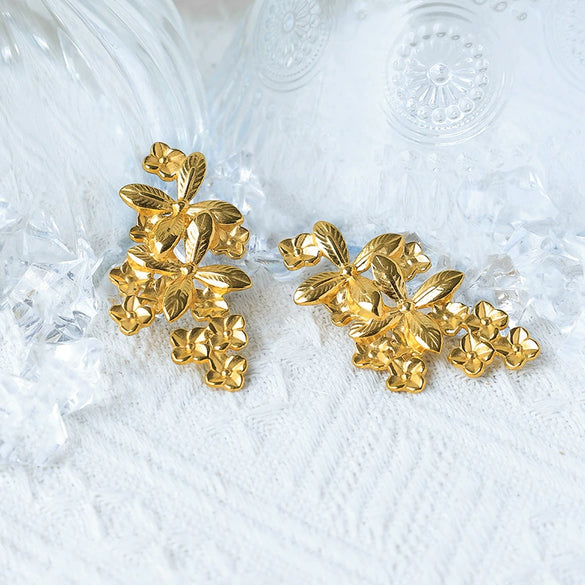 Wholesale Stainless Steel Goldplated Flower Earrings For Women