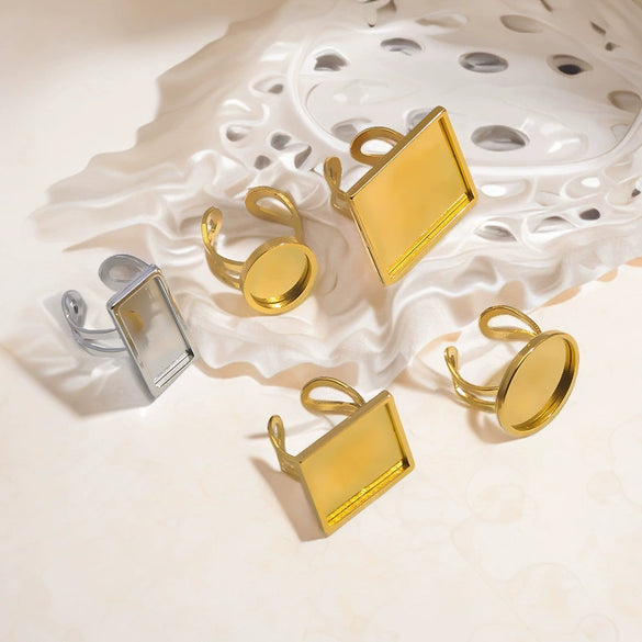 Wholesale Stainless Steel Goldplated Geometric Adjustable Ring Jewelry Accessories