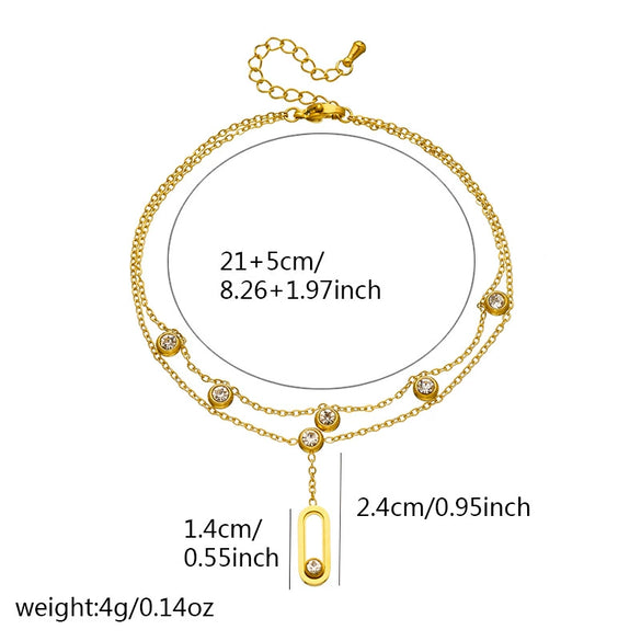 Wholesale Stainless Steel Goldplated Geometric Doublelayer Chain Anklet For Women