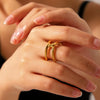 Wholesale Stainless Steel Goldplated Geometric Hollow Open Ring For Women With Knot And Cross Design