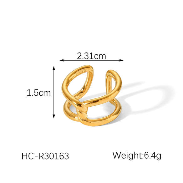 Wholesale Stainless Steel Goldplated Geometric Hollow Open Ring For Women With Knot And Cross Design