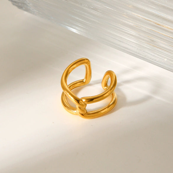 Wholesale Stainless Steel Goldplated Geometric Hollow Open Ring For Women With Knot And Cross Design