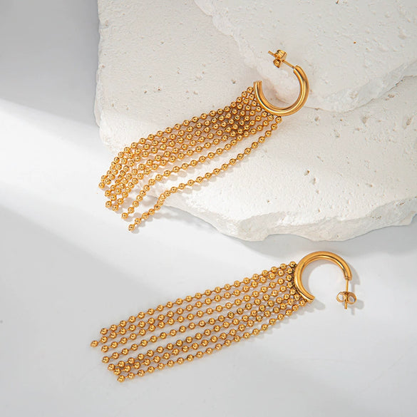 Wholesale Stainless Steel Goldplated Geometric Long Tassel Earrings For Women Fashion Style