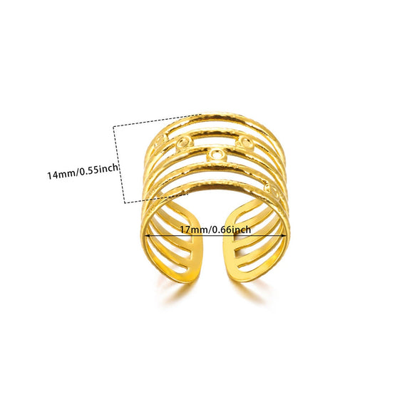 Wholesale Stainless Steel Goldplated Geometric Multilayer Hollow Carved Women's Finger Ring