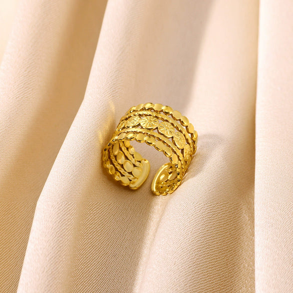 Wholesale Stainless Steel Goldplated Geometric Multilayer Hollow Carved Women's Finger Ring
