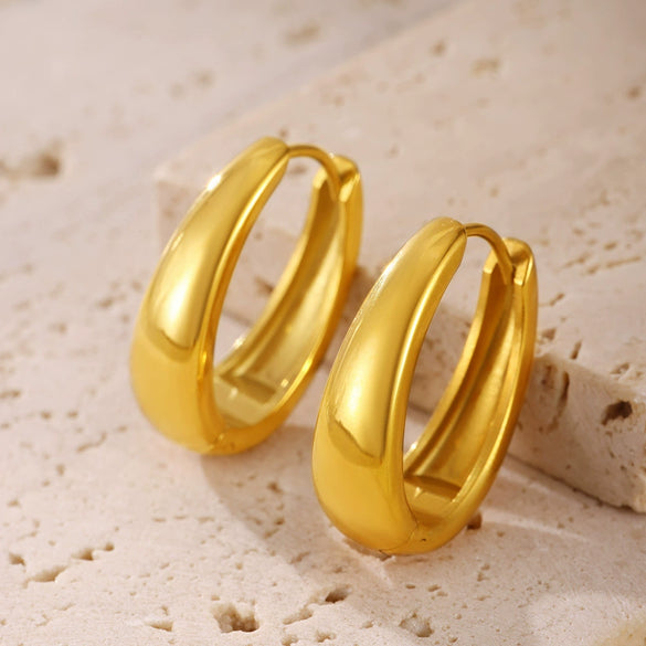Wholesale Stainless Steel Goldplated Geometric Oval Women's Ring Earrings