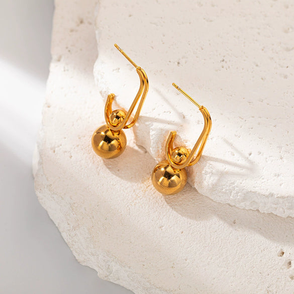 Wholesale Stainless Steel Goldplated Geometric Square Ball Gourd Shape Earrings For Women