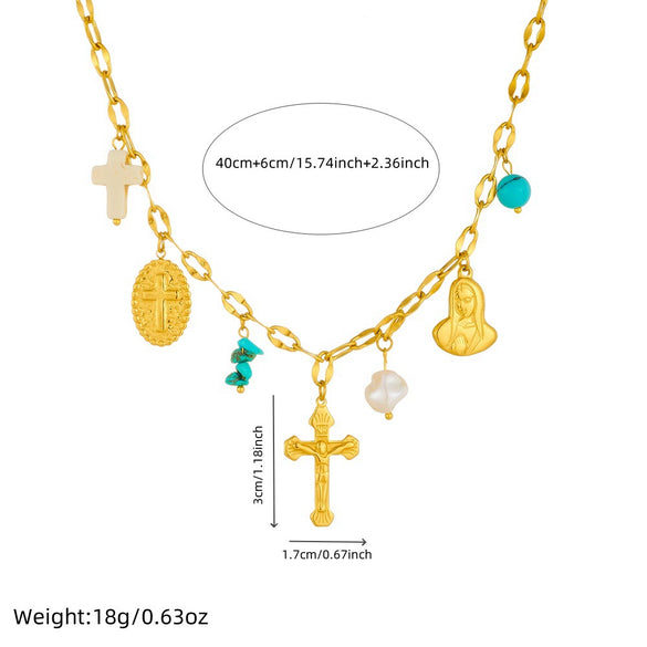 Wholesale Stainless Steel Goldplated Multielement Pendant Women's Personality Chain Necklace