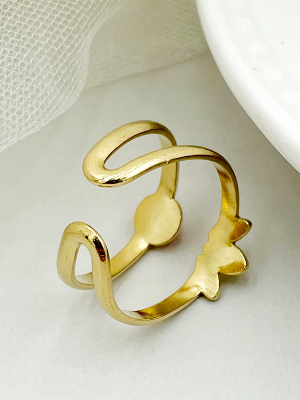 Wholesale Stainless Steel Goldplated Opening Crown Head Oil Drop Ring Jewelry