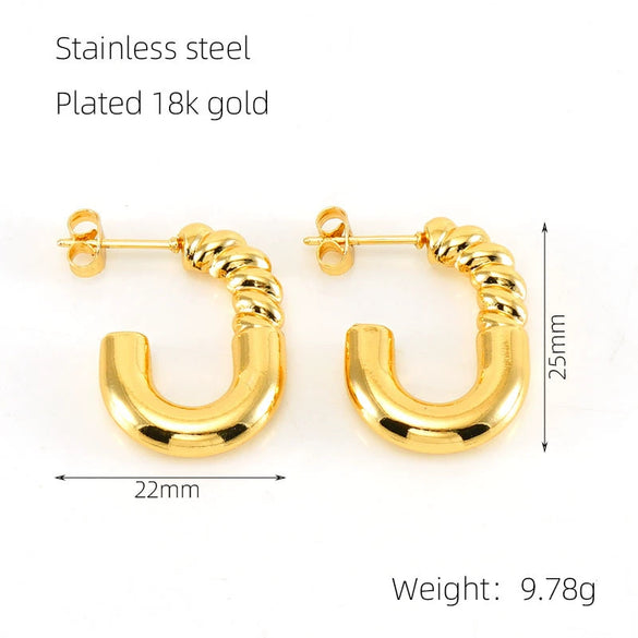 Wholesale 316L Stainless Steel Goldplated Retro Geometric Hollow Earrings