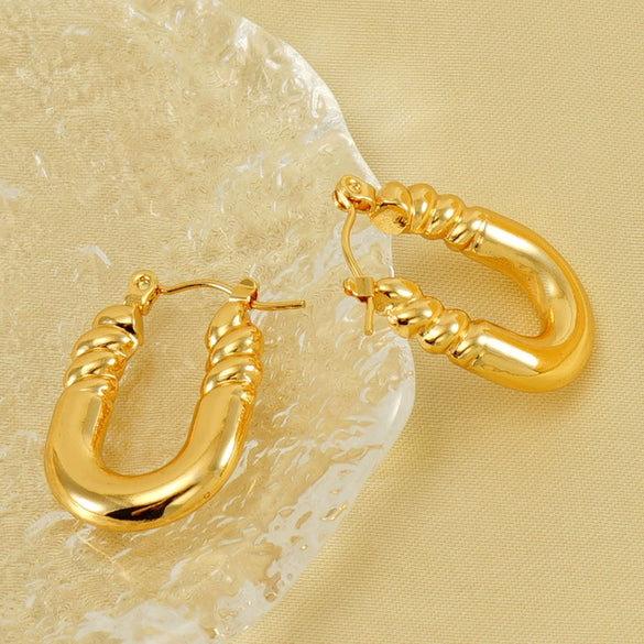 Wholesale 316L Stainless Steel Goldplated Retro Geometric Hollow Earrings