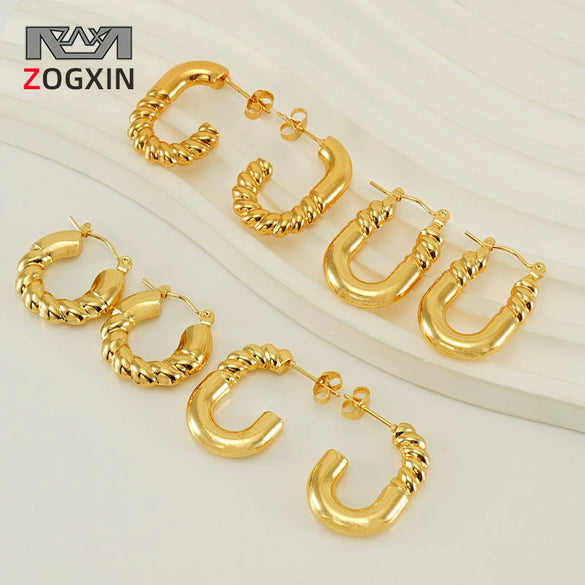 Wholesale 316L Stainless Steel Goldplated Retro Geometric Hollow Earrings