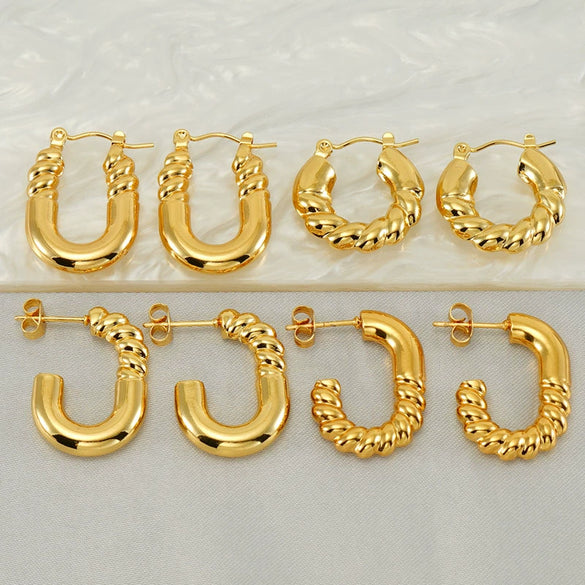 Wholesale 316L Stainless Steel Goldplated Retro Geometric Hollow Earrings