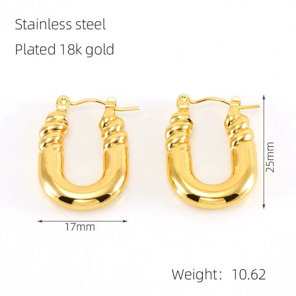 Wholesale 316L Stainless Steel Goldplated Retro Geometric Hollow Earrings
