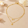 Wholesale Stainless Steel Goldplated Starfish Scallop Pearl Fashionable Necklace With Doublelayer Chain And Electroplating Design