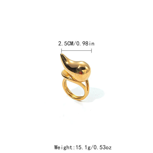 Wholesale Stainless Steel Goldplated Water Drop Shaped Fashion Commuter Ring With Joker Creative Design And Electroplating Treatment For Men And Women