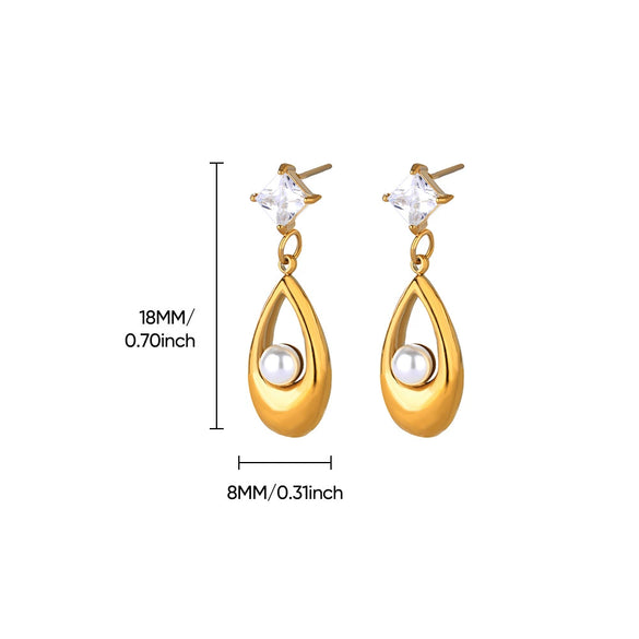 Wholesale Stainless Steel Green Zircon Inlaid Drop Shape Electroplated Palace Style Vintage Earrings For Women