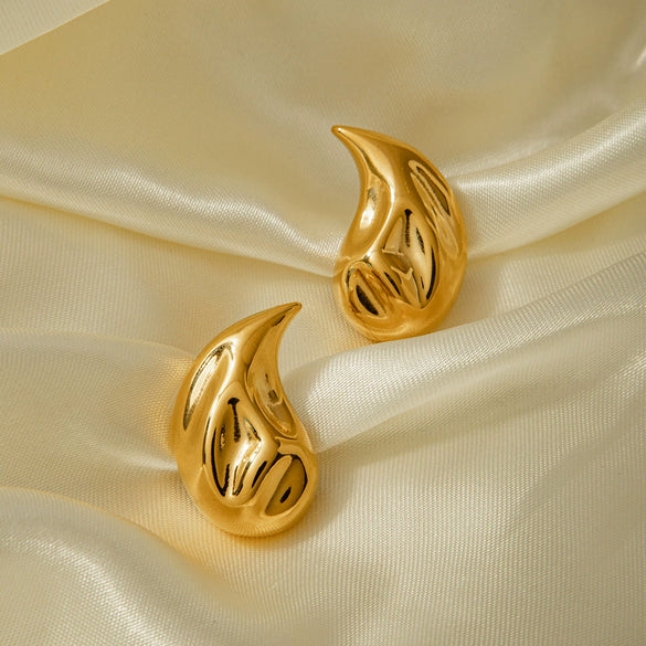 Wholesale Stainless Steel Hammered Electroplated Geometric Water Drop Shape Earrings For Women