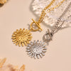 Wholesale 316L Stainless Steel Hammered Geometric And Sunflower Buckle Necklace For Women With Electroplating Light Luxury Style