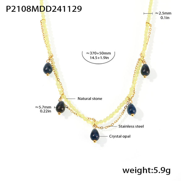 Wholesale 316L Stainless Steel Handmade Beaded Water Drop Opal Light Luxury Geometric Necklace
