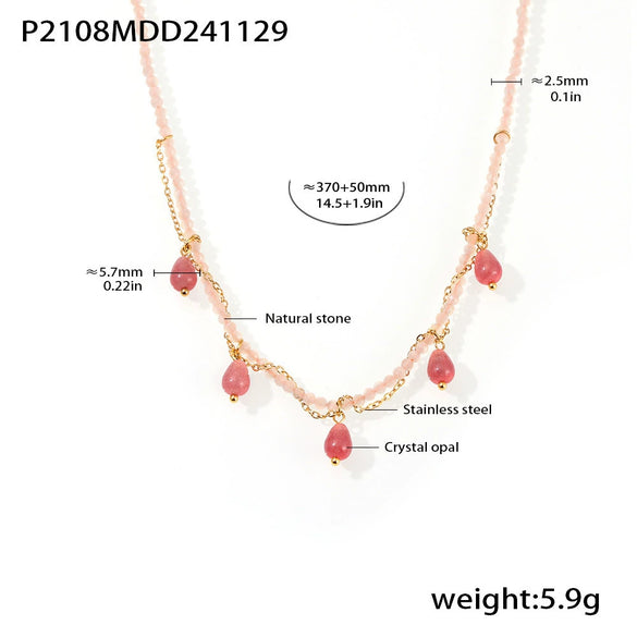 Wholesale 316L Stainless Steel Handmade Beaded Water Drop Opal Light Luxury Geometric Necklace