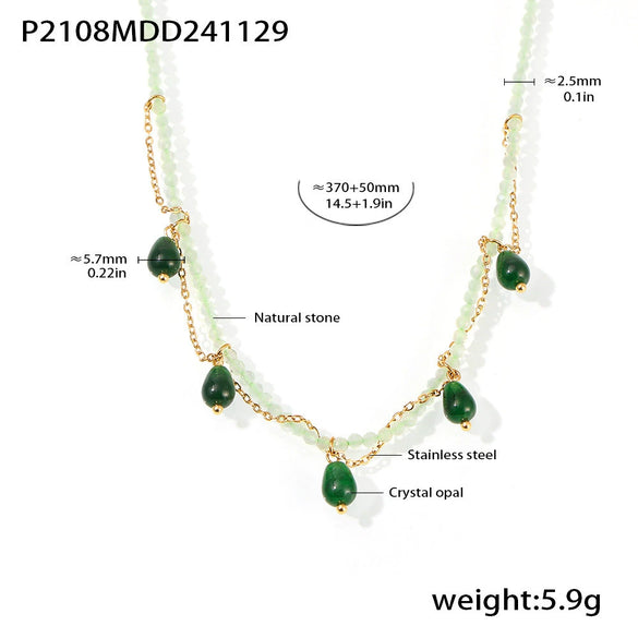 Wholesale 316L Stainless Steel Handmade Beaded Water Drop Opal Light Luxury Geometric Necklace