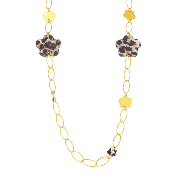 Wholesale Stainless Steel Handmade Chain Snowflake Leopard Sweater Necklace With Geometric Pattern 18K Gold Plated