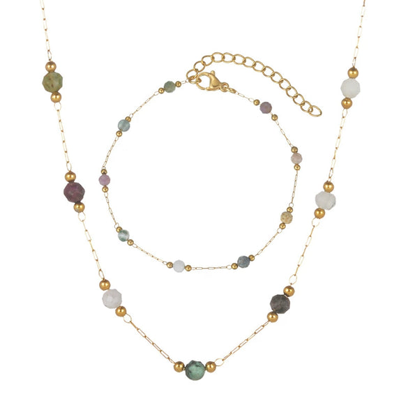 Wholesale Stainless Steel Handmade Geometric Pattern Doublelayer Sweater Chain Necklace Set For Women