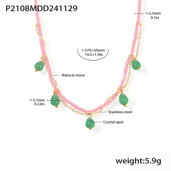 Wholesale Stainless Steel Handmade Geometric Water Drop Cat's Eye Light Luxury Style Necklace