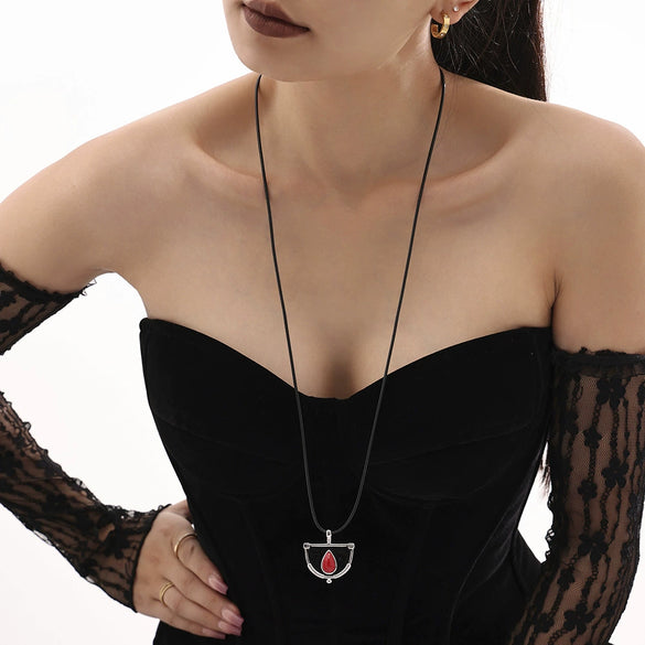 Wholesale Stainless Steel Handwoven Rope Geometric Weight Glaze Pendant Long Necklace For Women