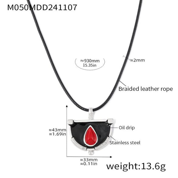Wholesale Stainless Steel Handwoven Rope Geometric Weight Glaze Pendant Long Necklace For Women